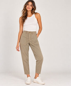 AMO Sybil Military Pants 26 Khaki Beige Utility Tapered Cropped Cotton